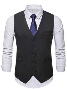 Manfinity Mode Men's Solid Color Minimalist Casual Sleeveless Vest - Black - View 3