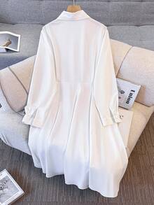 GlowEve CURVE 大码女装两件套：长袖休闲衬衫裙和粗花呢背心，商务休闲优雅正式女装，秋季 - 藍白色 - 查看 2