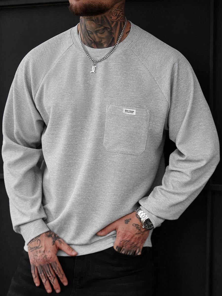 Manfinity Homme Herren Rundhals Einfarbig Raglan Ärmel Lässig Locker Pullover Sweatshirt