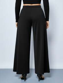 Modelyn Plus Size Minimalist Metal Decor Loose Wide Leg Pants