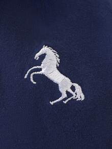 Souflis Souflis Baby Boys' Casual Polo Collar Colorblock Embroidered Long Sleeve Jumpsuit, Lightweight Breathable Soft Cotton, Horse Embroidery Decor, Suitable For All Seasons, Great For Casual, Gatherings, And Photography , Fashion Style Fit For Outdoor Walk/Indoor Leisure/Active Sports/Relaxing , Great Choice For Parent-Child Interaction(1-18M)