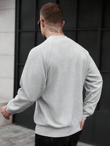 Manfinity Homme Herren Rundhals Einfarbig Raglan Ärmel Lässig Locker Pullover Sweatshirt