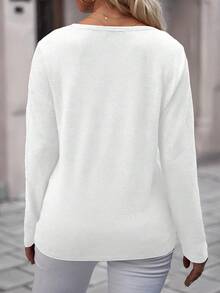 EMERY ROSE Áo thun cổ tròn tay dài màu trắng cổ điển cài nút thời trang thường ngày cỡ lớn - trắng - Xem 2