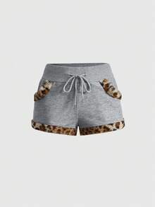ROMWE J-Fashion Y2K Chic Leopard Print Sweatshirt & Fuzzy Leopard Shorts Set, Autumn/Winter - Grey - View 5
