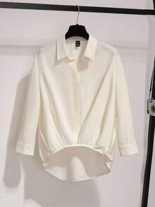 Franclia Women's Elegant Casual 3/4 Sleeve Pleated Hem Blouse Cream Blouse Elegant Blouse - Apricot - View 5