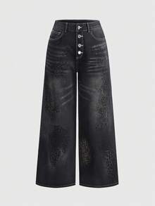 ROMWE J-Fashion Y2K Harajuku Leopard Print Loose Wide Leg Pants - Black - View 1