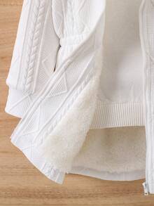 SHEIN 青少年女孩休闲百搭百搭校园和日常穿着温暖毛茸茸的衣领纹理针织收腰中长连帽夹克，秋冬