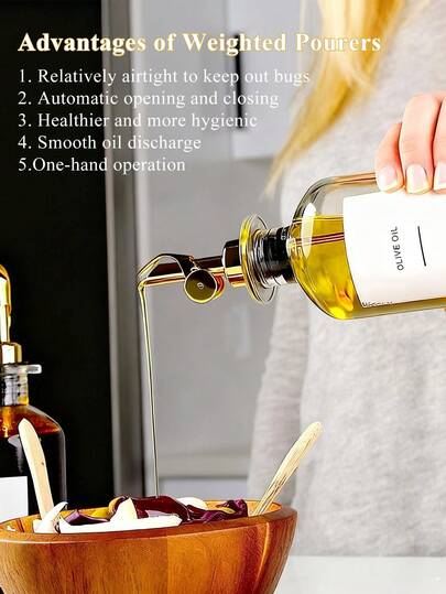 2/4/12pcs Golden Stainless Steel Wine Pourer, Self-Sealing Oxidation Resistant Bottle Dispenser, Olive Oil Sprayer Nozzle