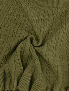 GlowEve Rok Sweater Rajut Longgar Bermotif Bunga Tali Warna Polos Terbaru untuk Wanita Musim Gugur, Desain Klasik, Kasual, Feminin, Serbaguna untuk Sehari-hari - Hijau Tentara - View 5