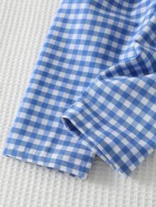 Cozy Pixies 2 pièces Ensemble cardigan à col châle et short à taille élastique avec motif ours de bébé garçon, tenue à carreaux - Bleu et Blanc - Voir 7