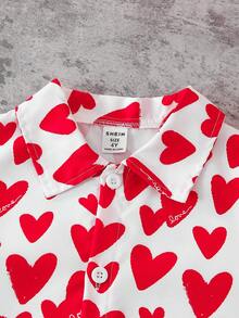 Koszula z krótkim rękawem dla chłopców z nadrukiem w kształcie serca, idealna na co dzień, na zajęcia na świeżym powietrzu, wiosna/lato - Czerwony - Zobacz 7