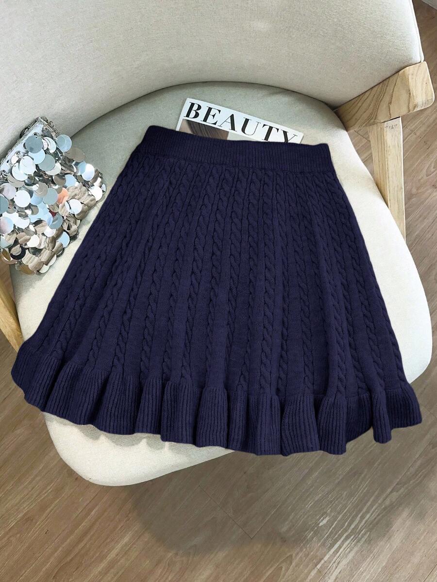 GlowEve Váy len dệt kim dáng rộng họa tiết hoa dây trơn màu mùa thu mới cho nữ Thiết kế cổ điển, giản dị, nữ tính, đa năng, thường ngày - Màu xanh hải quân - Xem 1