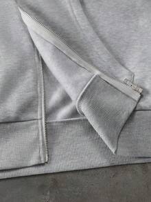 Manfinity Homme Men's Letter Graphic Zip-Up Thermal Lined Hoodie Sweatshirt - Grey - View 9
