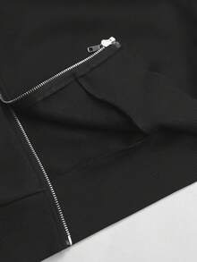 Manfinity EMRG 男士字母印花长袖拉链连帽夹克，带毛领，黑色图案连帽衫，黑白图案拉链连帽衫，泡泡印花连帽衫，短款图案连帽衫，保暖内衬 - 黑色 - 查看 8