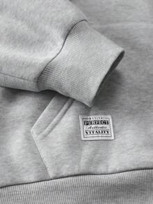 Manfinity Homme Men's Letter Graphic Zip-Up Thermal Lined Hoodie Sweatshirt - Grey - View 8