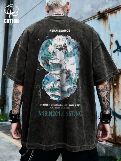 Men's Casual Washed T-Shirt, Street Style Washed Short-Sleeved Shirt, Simple And Stylish Top. This Casual And Gift-Worthy Top Is Versatile And Suitable For Many Occasions. It Is Also A Great Gift For Friends, Brothers Or Fathers.