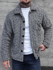 Manfinity Roughcore Plus Size Men's Wheat Ear Thermal Lined Turndown Collar Jacket, Winter - Grey - View 4