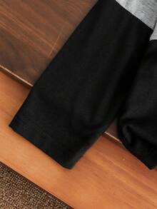 男童休闲标语数字印花拼接长袖舒适衬衫，适合日常户外玩耍、旅行、上学、秋冬季穿着。 - 彩色 - 查看 3