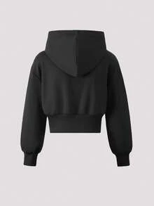 SHEIN 女士休闲街头风两件套 | 白色蝴蝶结刺绣图案 | 长款落肩袖 | 加厚保暖连帽衫搭配宽松阔腿运动裤 | 日常穿着、周末出行皆宜 | 秋冬季保暖套装 - 黑色 - 查看 4