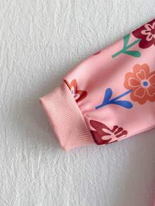 SHEIN 2pcs Baby Girl Cute Sweet Fashion Casual Pink All Over Colorful Floral Flower Plant Print Pattern Long Sleeve Round Neck Sweatshirt Pullover Tops And Elastic Waist Flared Pants Bell Bottoms Leggings Two Pieces Outfit Sets Soft Clothes For Daily Wear School Park Play Spring Fall Autumn Winter - Pink - View 3