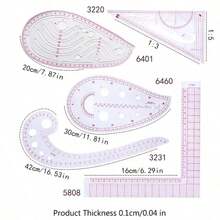 1/5/6 Piezas Juego de reglas curvas métricas francesas, herramienta de medición para costura, confección, dibujo, artesanía. Regla curva métrica francesa, regla de costura, herramienta de sastre, regalo del Día de la Madre, regalos del Día de la Madre para mujeres - transparente - Ver 13