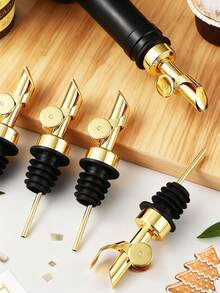 2/4/12pcs Golden Stainless Steel Wine Pourer, Self-Sealing Oxidation Resistant Bottle Dispenser, Olive Oil Sprayer Nozzle