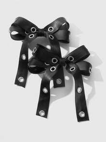 ROMWE Grunge Punk 2个Y2K风格复古优雅朋克哥特黑色皮革双透气蝴蝶结装饰DIY发夹爪发卡，适合姐妹、朋友日常佩戴或节日礼物，万圣节 - 黑色-13 - 查看 10