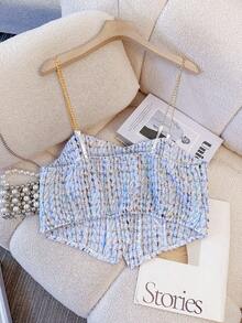 GlowEve CURVE 大码女装两件套：长袖休闲衬衫裙和粗花呢背心，商务休闲优雅正式女装，秋季 - 藍白色 - 查看 4