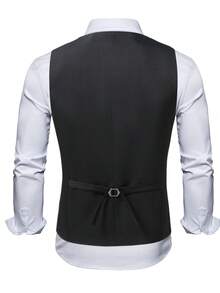 Manfinity Mode Men's Solid Color Minimalist Casual Sleeveless Vest - Black - View 2