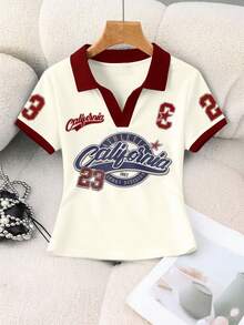 Rovax 女士休闲字母印花短袖上衣，夏季