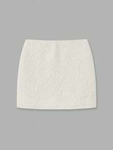 lacRébo Cream Fuzzy Textured Tweed Mini Skirt Chic Vintage Spring Summer Look Party Skirt Going Out - Beige - View 4