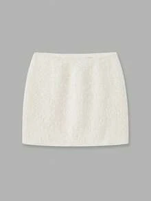 lacRébo Cream Fuzzy Textured Tweed Mini Skirt Chic Vintage Spring Summer Look Party Skirt Going Out - Beige - View 5