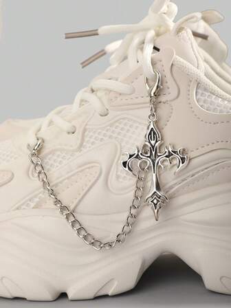 1pc Vintage Gothic Flame Cross Chain, Metal Heart Decor Chain, Crossbody Bag Strap Pendant, Suitable For Decorating Boots