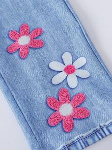 SHEIN ChillGRL 2pcs/Set Young Girls Floral Knit Cardigan Jacket & Printed Wide Leg Pants, Sweet Style Casual Outfit, Spring/Autumn - Hot Pink - View 6