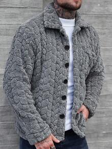 Manfinity Roughcore Plus Size Men's Wheat Ear Thermal Lined Turndown Collar Jacket, Winter - Grey - View 3