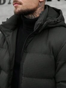 Manfinity CasualCool Men's Solid Color Minimalist Casual Hooded Long Sleeve Plaid Padded Coat Men Outerwear Winter Coat For Men Bubble Coat Men Men Jackets - Black - View 5