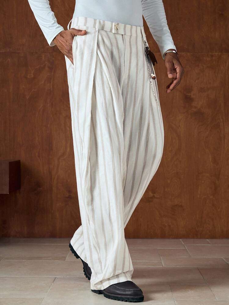 Men's Pleated Stripe Loose Casual Pants