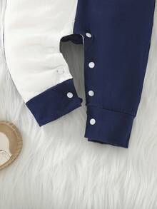 Souflis Souflis Baby Boys' Casual Polo Collar Colorblock Embroidered Long Sleeve Jumpsuit, Lightweight Breathable Soft Cotton, Horse Embroidery Decor, Suitable For All Seasons, Great For Casual, Gatherings, And Photography , Fashion Style Fit For Outdoor Walk/Indoor Leisure/Active Sports/Relaxing , Great Choice For Parent-Child Interaction(1-18M)