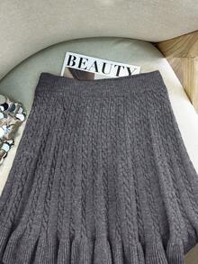GlowEve Women's Autumn New Solid Color Rope Floral Pattern Classic Design Casual Girly Everyday Versatile Loose Hem Knit Sweater Skirt - Dark Grey - View 2