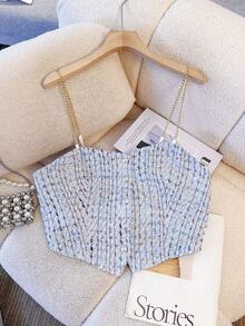 GlowEve CURVE 大码女装两件套：长袖休闲衬衫裙和粗花呢背心，商务休闲优雅正式女装，秋季 - 藍白色 - 查看 7