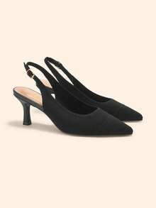 CUCCOO BASICS Women's Pointed Toe Buckle Design Fashionable High Heels, Versatile For Daily Wear - Black - View 2