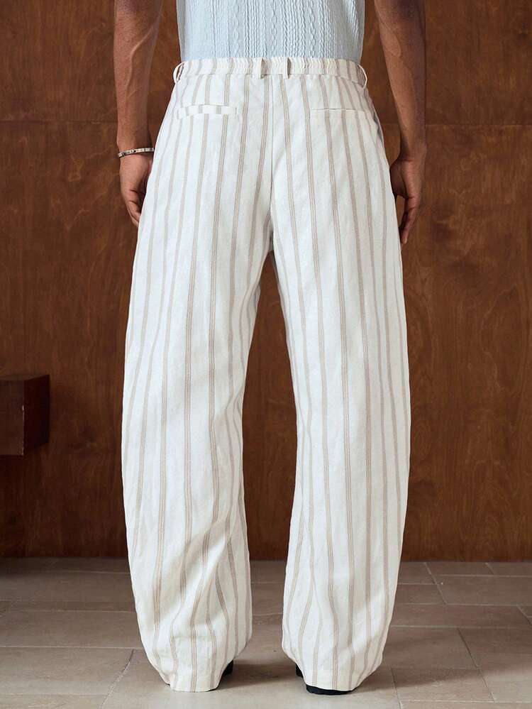 Men's Pleated Stripe Loose Casual Pants