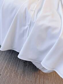 GlowEve CURVE 大码女装两件套：长袖休闲衬衫裙和粗花呢背心，商务休闲优雅正式女装，秋季 - 藍白色 - 查看 8