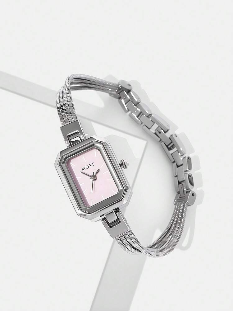 SILVER & WHITE SHELL SQUARE BRACELET WATCH