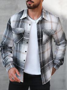 Manfinity CasualCool 男士舒适格子长袖衬衫，单排扣双口袋设计，适合休闲、办公、聚会、居家、约会、家庭聚会等场合，简约时尚，优雅学院风，可搭配西装或休闲外套，自穿或送礼皆宜。 - 彩色 - 查看 7