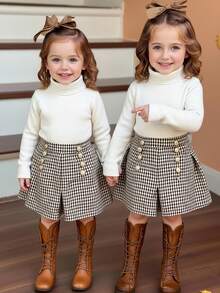 Emery Rose Kids Emery Rose Kids Casual & Elegant For Commuting, High Neck Pullover Sweater, Turn-Down Collar Knitted Pullover Top, Casual Knit Sweater, Commuting Pullover Knitwear, Beige Pullover Top, Beige Sweater, Beige Knitwear, Warm Soft Versatile Layering Pullover For Autumn Winter, Daily Wear Knit Top, Classic Beige Knitted Pullover , Weekend, Holiday And Casual Outfits, Autumn Top, Autumn Knit Top, Winter Sweater, Winter Knit Top