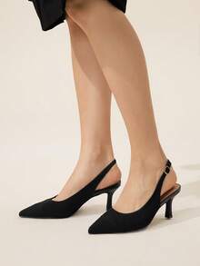 CUCCOO BASICS Women's Pointed Toe Buckle Design Fashionable High Heels, Versatile For Daily Wear - Black - View 7