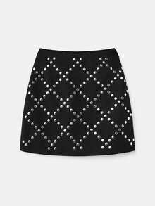Maija Black Rhinestone Rhombus Pattern Skirt, Suitable For Urban Party And Gathering Party Dresses Stylish Clothing Collection Sparkly Dress Sequin Black Mini Skirt  Sexy Dress Sequin Skirt - Black - View 2