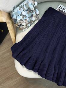 GlowEve Váy len dệt kim dáng rộng họa tiết hoa dây trơn màu mùa thu mới cho nữ Thiết kế cổ điển, giản dị, nữ tính, đa năng, thường ngày - Màu xanh hải quân - Xem 3