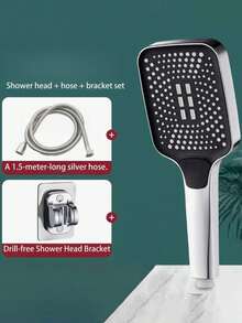 1 Piece Of Pressurized Showerhead With Square And Large Water Outlet Hole For Rain Shower. Home High Flow Single Hand Showerhead With Shower Bully, Showerhead, Showerhead, Water Pipe, And Multiple Sets Of Combinations - Silver - View 15